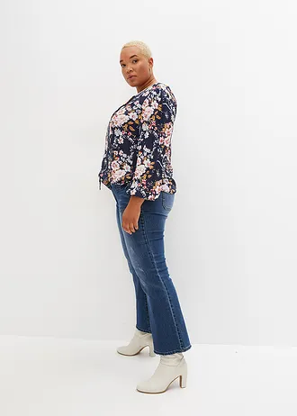 Gedessineerde blouse van viscose, Kleur: donkerblauw gebloemd