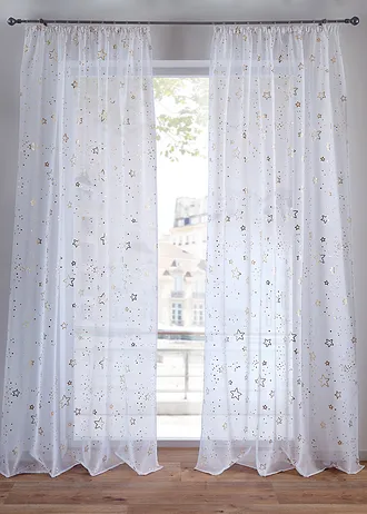 Transparant gordijn met glanzende print (1 stuk) • wit-goudkleur • bonprix online shop