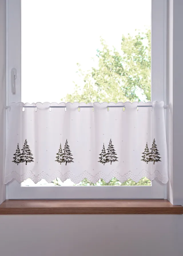 Vitrážková záclona s vyšívkou jedličky