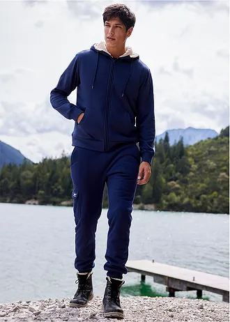 Sweat zippé doublé sherpa • bleu foncé • Boutique bonprix