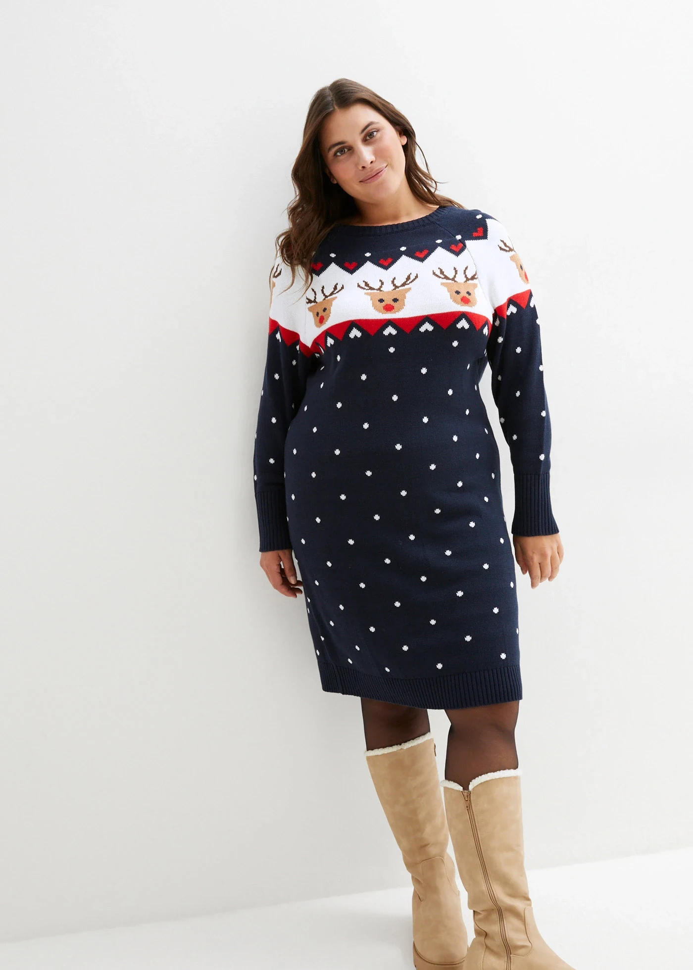 Robe de Noël en maille renne • bleu foncé plus size • Boutique bonprix