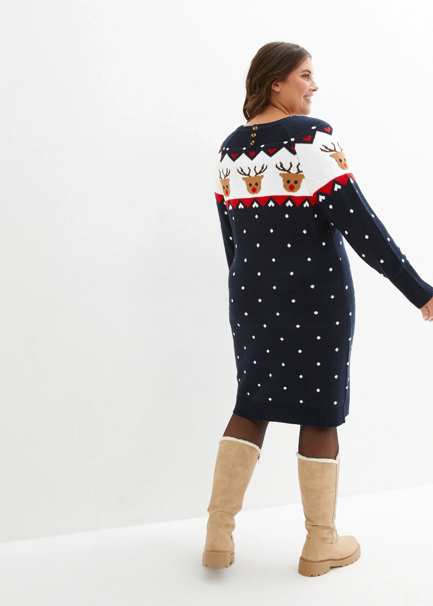 Robe de Noël en maille renne • bleu foncé plus size • Boutique bonprix