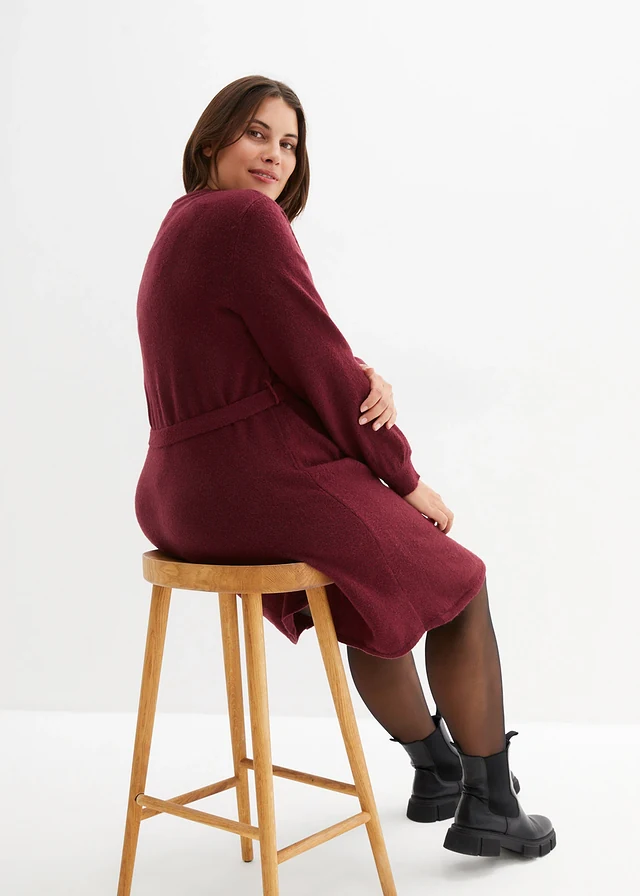 Robe en maille de grossesse, Couleur: rouge érable chiné