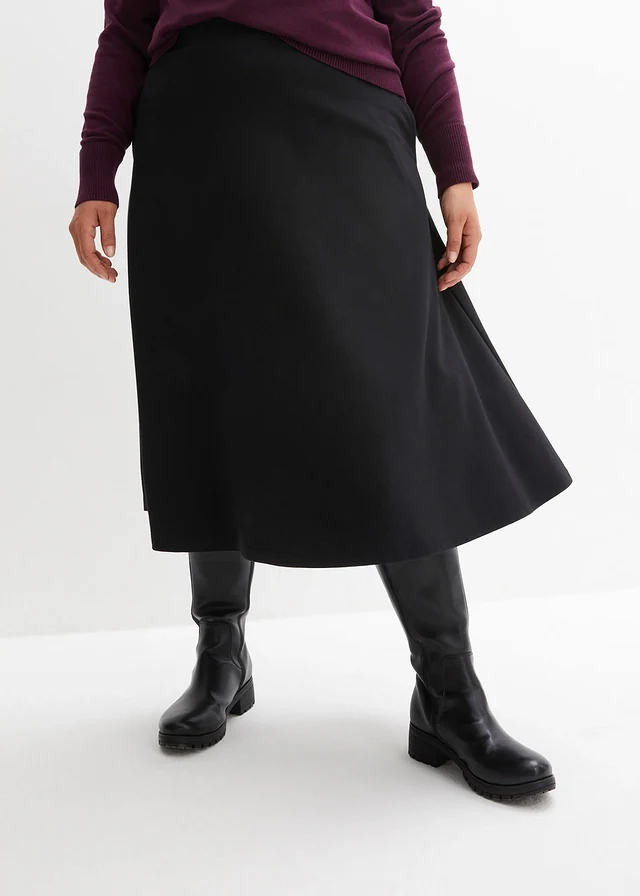 Midi rok van viscosemix, Kleur: zwart