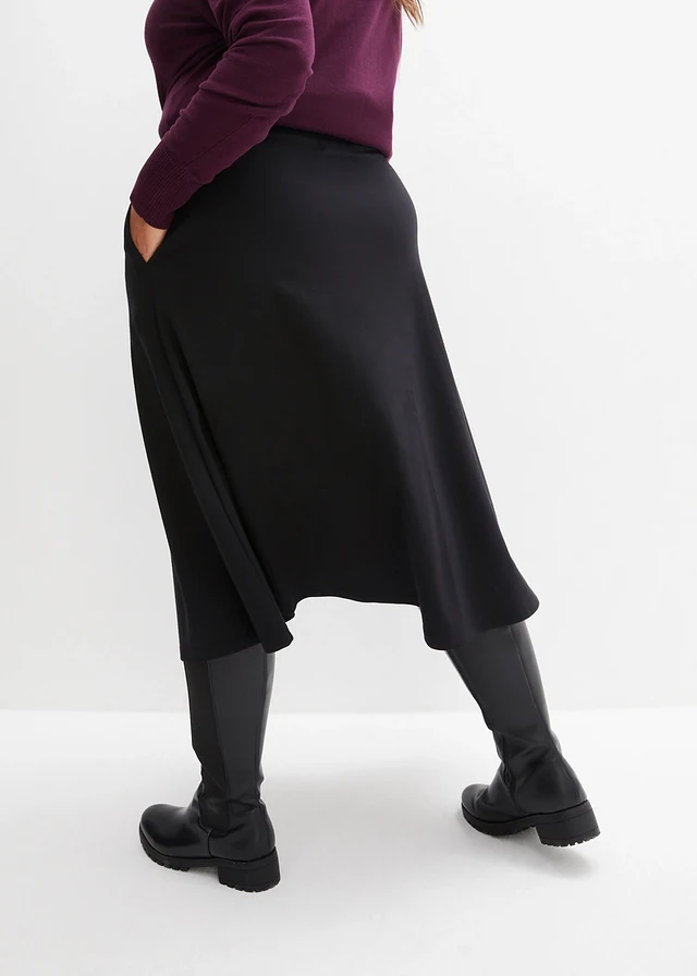 Jupe midi en Punto di Roma, Couleur: noir