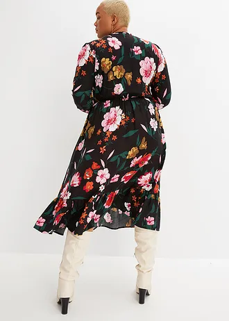 Robe midi en viscose fluide, Couleur: noir floral