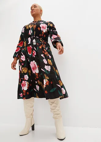 Robe midi en viscose fluide, Couleur: noir floral