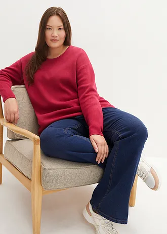 Svetr z úpletu Milano Rib s kulatým výstřihem, barva: bobulová pink