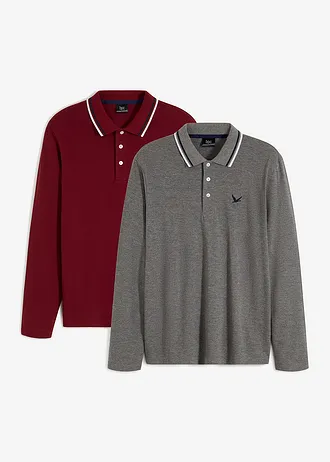 Koszulka polo z czystej bawełny organicznej (2 szt.) • czerwony klonowy+szary melanż • sklep bonprix