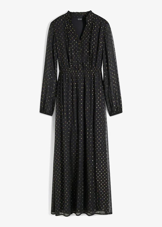 Maxi jurk met glitter, Kleur: zwart/goudkleur