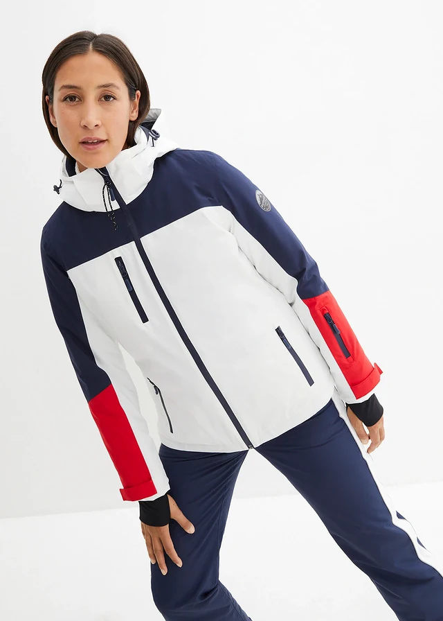 Veste de ski imperméable avec fentes d’aération, Couleur: blanc/bleu foncé