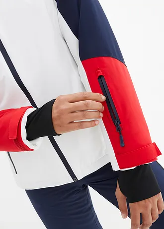 Geacă funcțională schi, impermeabilă, cu șlițuri de ventilare • alb/bleumarin • magazin bonprix