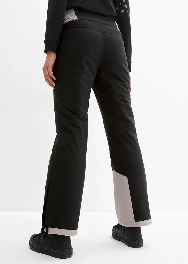 Pantalon de ski thermo fonctionnel coupe haute avec taille confortable, étanche, Straight, Couleur: noir