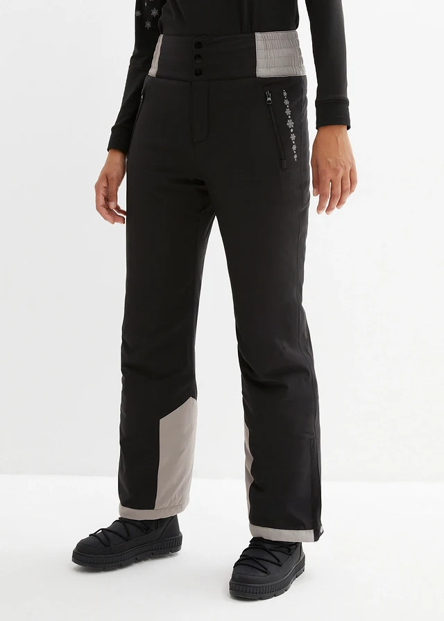 Pantalon de ski thermo fonctionnel coupe haute avec taille confortable, étanche, Straight, Couleur: noir