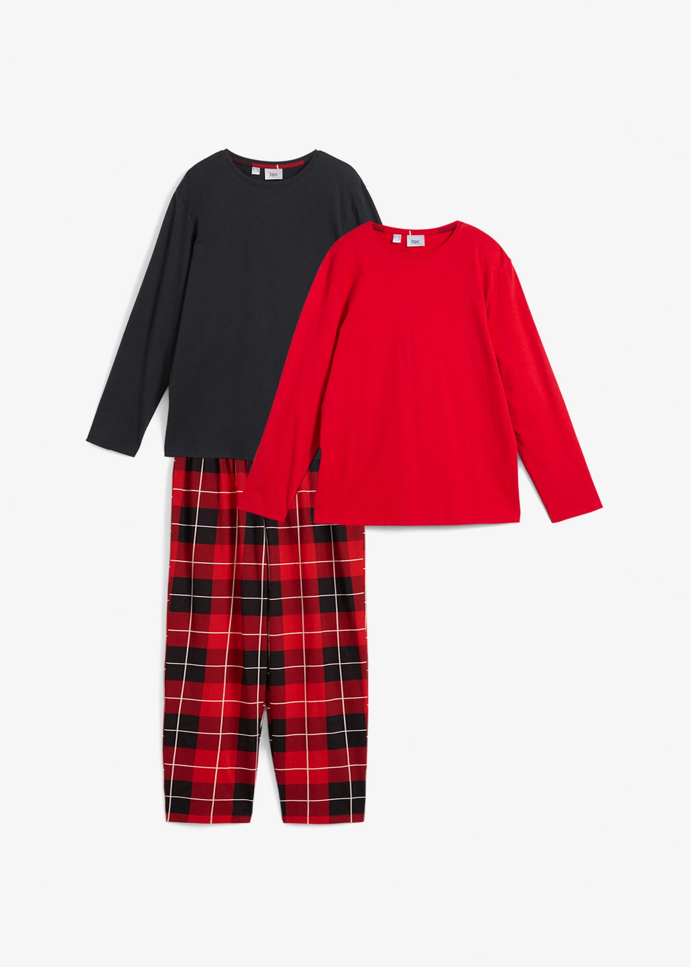 Kinderen pyjamabroek en 2 shirts met biologisch katoen (3-dlg. set) • rood-zwart-wit geruit • bonprix online shop
