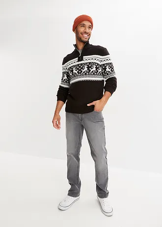 Pull norvégien à col camionneur, Couleur: noir motif