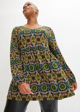 Blouse en jersey, Couleur: noir-camel-vert forêt