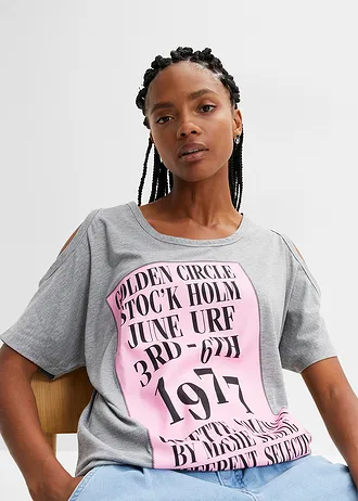 Shirt z wycięciami • szary • sklep bonprix