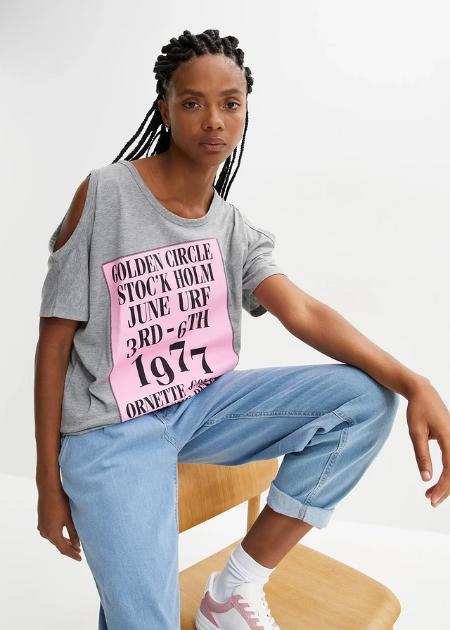 Shirt met cut-outs, Kleur: grijs