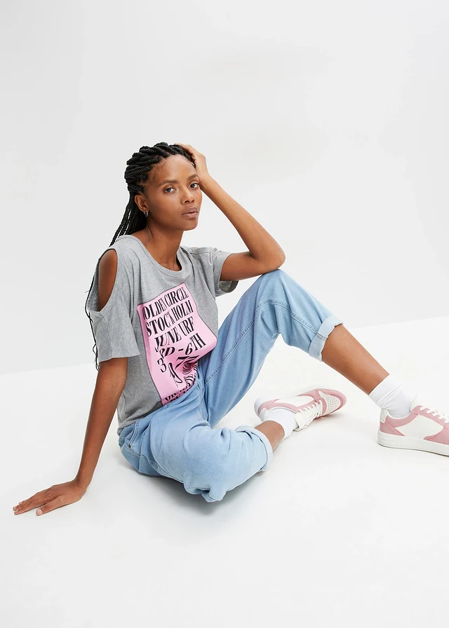 Shirt met cut-outs, Kleur: grijs