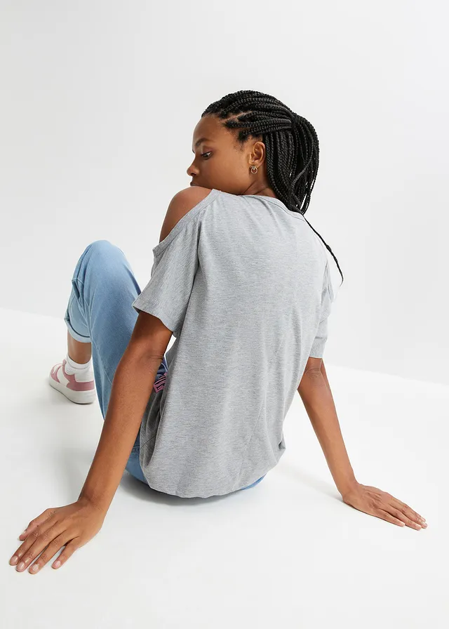 Shirt met cut-outs, Kleur: grijs
