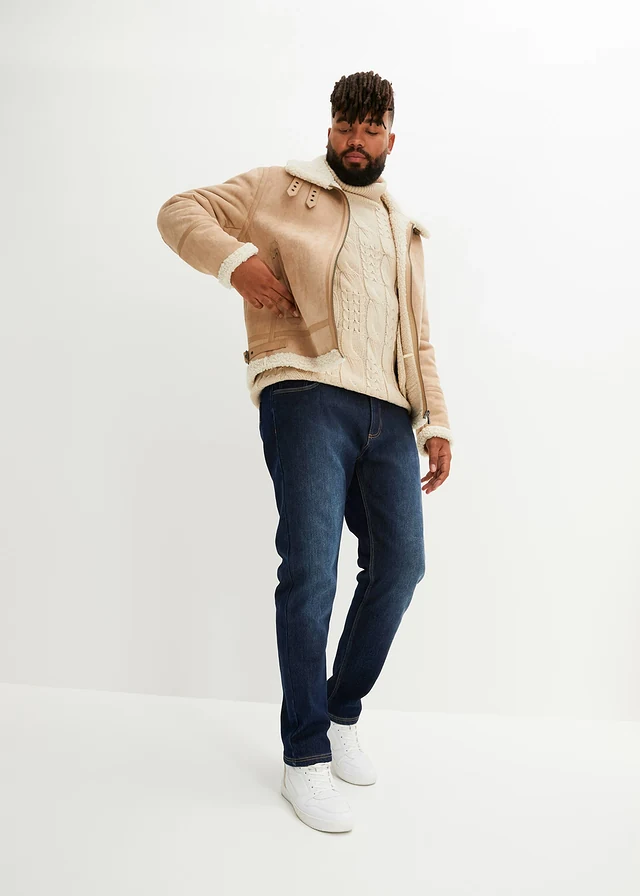 Strečové termo džíny s hřejivou vnitřní stranou, Regular Fit Straight, barva: tmavý denim