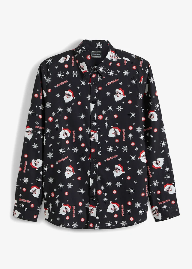 Košile Slim Fit s vánočním motivem, dlouhý rukáv • černá s potiskem • bonprix obchod