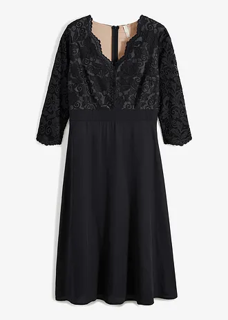 Chiffon midi jurk met kant • zwart • bonprix online shop