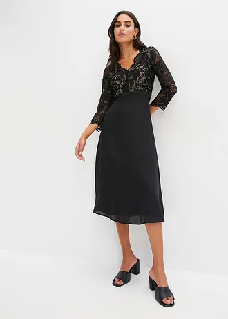 Robe en voile et dentelle • noir • Boutique bonprix