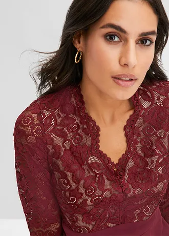 Chiffon jurk met kant • esdoornrood • bonprix online shop