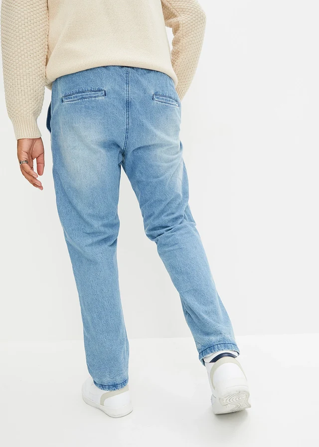 Jean jogger avec doublure thermique en flanelle, droit, Couleur: medium bleu bleached/bleu foncé