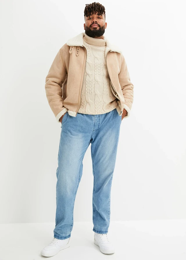 Jean jogger avec doublure thermique en flanelle, droit, Couleur: medium bleu bleached/bleu foncé