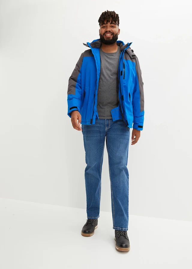 Veste imperméable à doublure polaire, Couleur: bleu azur/gris ardoise