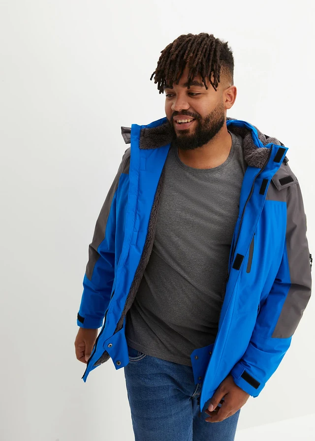 Veste imperméable à doublure polaire, Couleur: bleu azur/gris ardoise