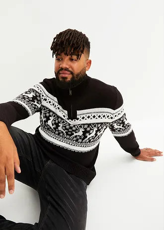 Pull norvégien à col camionneur, Couleur: noir motif