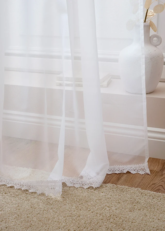 Store voilage avec bordure dentelle, Couleur: blanc