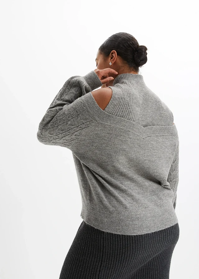 Pull avec découpes sur les épaules, Couleur: gris chiné