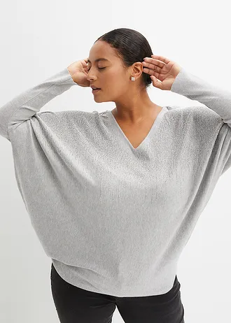 Pull en fine maille avec strass, Couleur: gris clair chiné