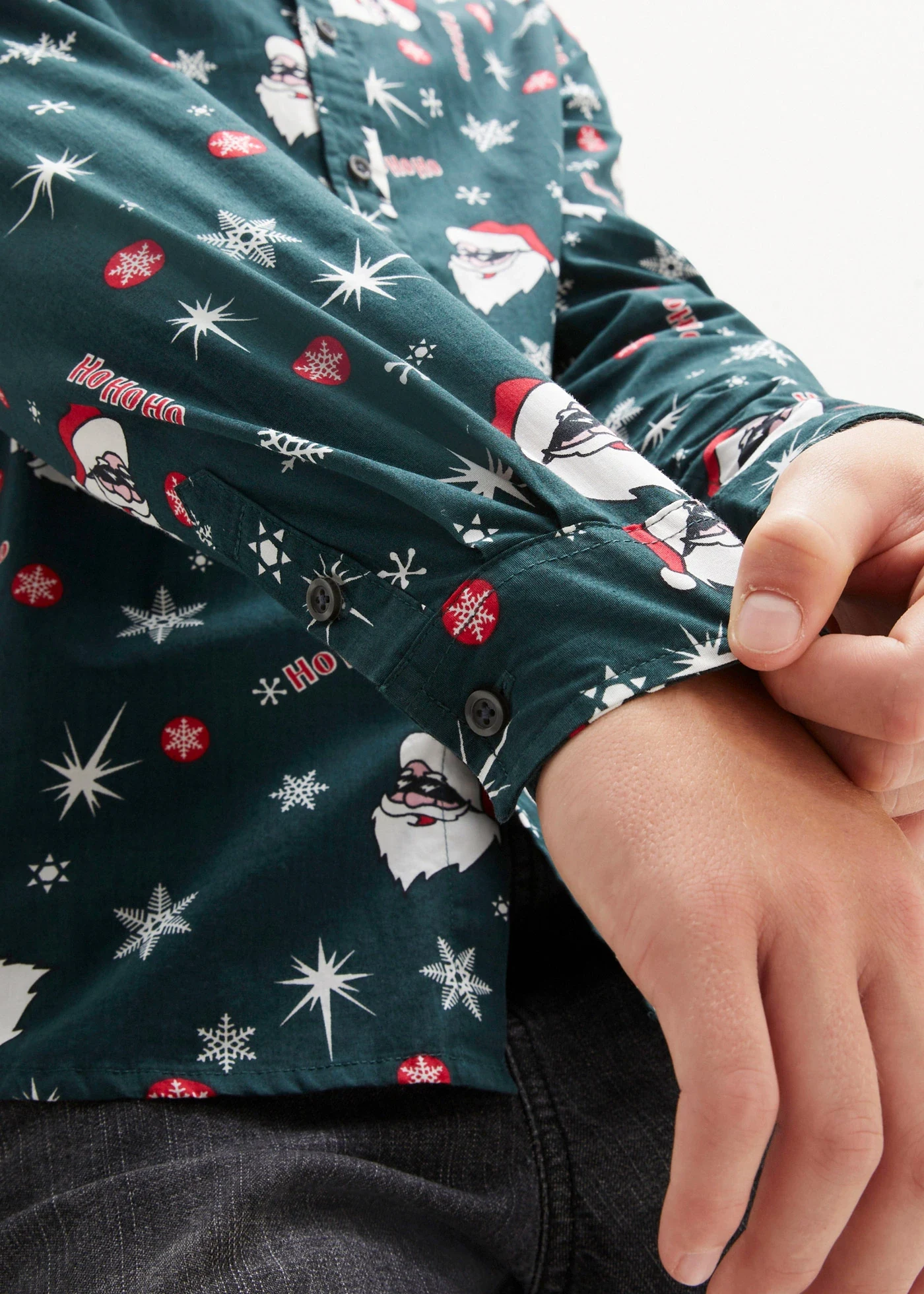 Hosszú ujjú ing fiúknak, karácsonyi motívummal, Slim Fit • mélyzöld • bonprix áruház