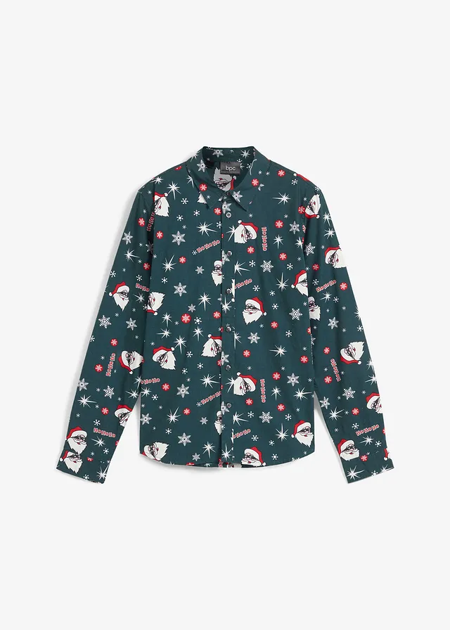 Cămaşă băieţi cu print de Crăciun, slim fit