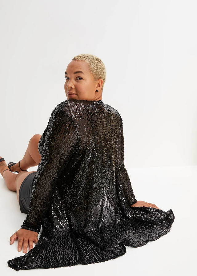 Long gilet à sequins, Couleur: noir