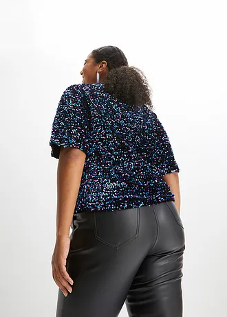 Tričko s pajetkami, barva: černo-pink-tyrkysová