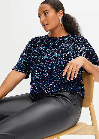 Shirt met pailletten, Kleur: zwart-pink-turkoois