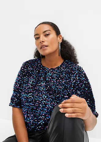 Shirt met pailletten • zwart-groen-zilver plus size • bonprix online shop
