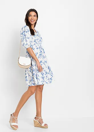 Mini jurk van katoen • wit-lichtblauw gebloemd • bonprix online shop