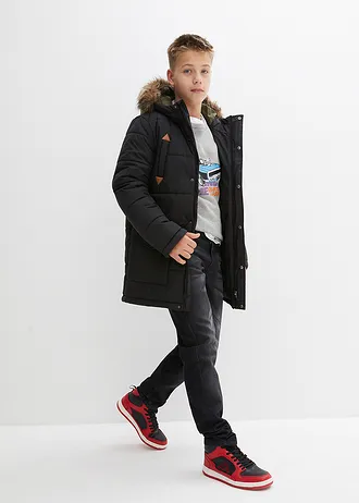 Parka d’hiver à détails enduits et capuche bordée • noir • Boutique bonprix
