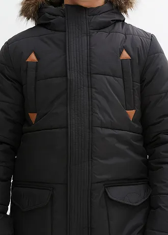 Parka d’hiver à détails enduits et capuche bordée • noir • Boutique bonprix