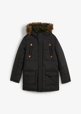Parka d’hiver à détails enduits et capuche bordée