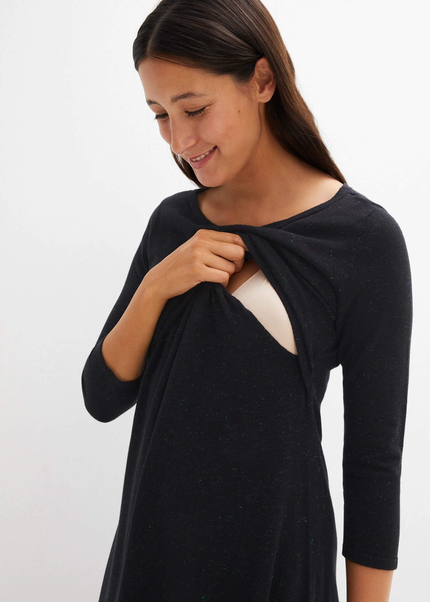 Těhotenské/kojicí pletené šaty s lesklým vláknem • černá • bonprix obchod