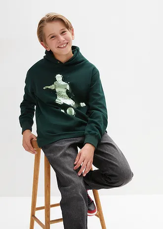 Sweat à capuche en coton mélangé • vert profond • Boutique bonprix